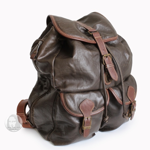 Capezio Backpack Rucksack Brown Leather Trim Large Sling Bag Vintage 80s HTF - Picture 1 of 10